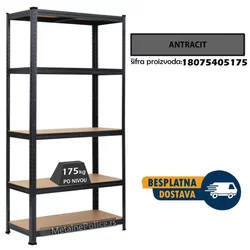 Polica metal-medijapan 180x75x40cm, 5x175kg antracit