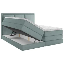 MID.YOU POSTELJA BOXSPRING 180 cm x 220 cm , les, tekstil, leseni material barve petroleja
