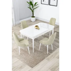 Hanah Home trpezarijski set Lia, sto na razvlačenje i 4 stolice, bela ploča, krem tkanina Babyface