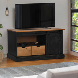 TV ormarić HALDEN s kliznim vratima crni 110x40x60 cm puno drvo