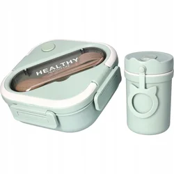 Škatla za malico 1300 ml + skodelica 330 ml ZELENA (19*19*7 cm+12*7,5 cm)