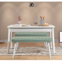 HANAH HOME Trpezarijski sto sa 2 klupe Costa 0400 White Green