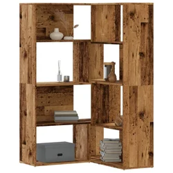 Kutni regal za knjige s 4 razine staro drvo 85x85x140cm drveni