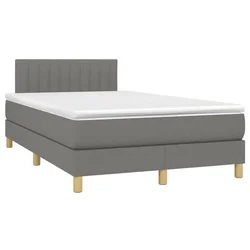 Vidaxl Box spring postelja z vzmetnico LED temno siva 120x200 cm blago