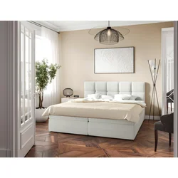 MID.YOU POSTELJA Z VZMETNICO 200 cm x 220 cm , les, tekstil, leseni material bela