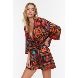 Trendyol Tropical Patterned Woven 100% Cotton Shirt Shorts Set