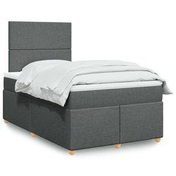 vidaXL Box spring postelja z vzmetnico temno siva 120x200 cm blago