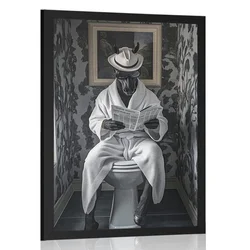 Plakat črni konj s časopisom na stranišču - 30x45 no frame