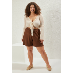 Trendyol Curve Brown Elastic Waist Plus Size Knitted Shorts