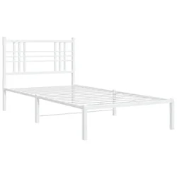 Vidaxl Kovinski posteljni okvir z vzglavjem bel 100x200 cm