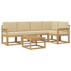 Set vanjskih sofa 6 pcs Bijela i bež Čvrsto drvo akacije