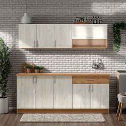 Homestyle4U Kuhinjski omarni komplet, 200x85,5x60 cm, bela, rjava