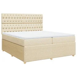 Vidaxl Box spring postelja z vzmetnico krem 200x200 cm blago