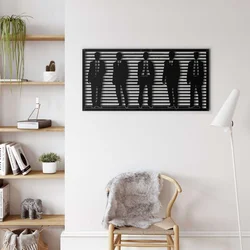 WallXpert metalni zidni ukras 5097, siluete pet muškaraca u odelima, 46 x 23 cm, crni