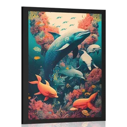 Plakat nadrealistični delfini - 60x90 silver