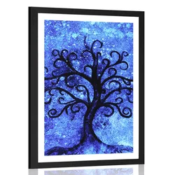 Plakat s paspartujem drevo življenja na modrem ozadju - 40x60 no frame