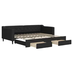 Vidaxl Izvlečna dnevna postelja s predali črna 90x200 cm blago