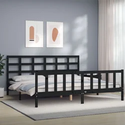 shumee Posteljni okvir z vzglavjem črn 200x200 cm trden les