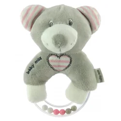 Pliš zvečka medo grey&pink