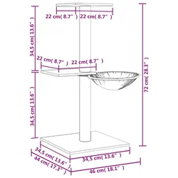 Penjalica za mačke sa stupovima za grebanje tamnosiva 72 cm