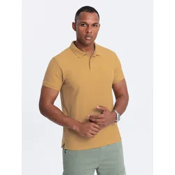 Ombre Mens BASIC single-color pique knit polo shirt - mustard