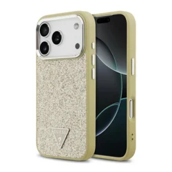 Maska Guess Glitter Triangle Logo MagSafe za iPhone 17 Pro zlatna
