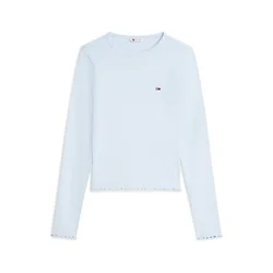 Tommy Jeans Majica Ruffle Slim Long Sleeve nebeško modra