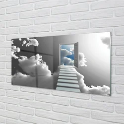 tulup.si Steklena slika Stopnice oblaki vrata 120x60 cm 2 obešalnika