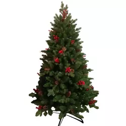 Novogodišnja jelka sa šišarkama i crvenim bobicama 180cm 180878