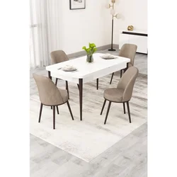 Hanah Home trpezarijski set Rax, sto na razvlačenje i 4 stolice, bela ploča, braon noge, kapućino tkanina Babyface