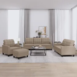 4-dijelni set sofa s jastucima boja cappuccina od umjetne kože