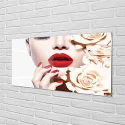 tulup.si Slika na steklu Vrtnice rdeče ustnice ženska 120x60 cm 2 obešalnika