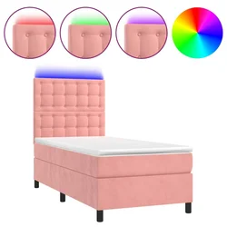 Vidaxl Box spring postelja z vzmetnico LED roza 90x190 cm žamet