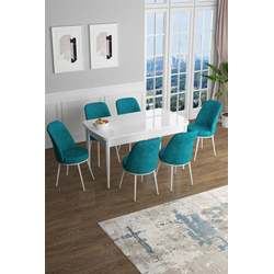 Hanah Home Set Trpezarijski sto i 6 stolica Han, Tirkizno-beli