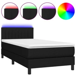 Vidaxl Box spring postelja z vzmetnico LED črna 90x190 cm blago