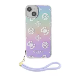 Maska Guess Hc PC TPU Iridescent Glitter Pattern Peony Cordstrap za iPhone 15 ljubicasta