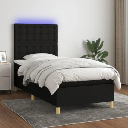 vidaXL Box spring postelja z vzmetnico LED črna 80x200 cm blago