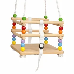 Kinder Home dečija drvena ljuljaška za dvorište sa konopcima – prirodno drvo, 33 cm ( JXS-3033 )