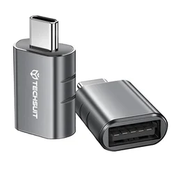 OTG adapter Techsuit SlateVolt A10 USB-A v USB-C USB 3.0, 5Gbps, 3A, Thunderbolt 3 podpora, cinkova zlitina - siv