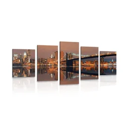 5-delna slika odsev Manhattana v vodi - 100x50