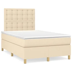 vidaXL Box spring postelja z vzmetnico LED krem 120x190 cm blago