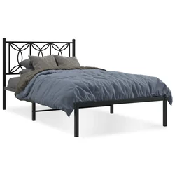 Vidaxl Kovinski posteljni okvir z vzglavjem črn 107x203 cm