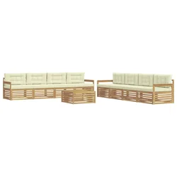 Set vanjskih sofa s jastukom 9 pcs Bijela i krem Poliester