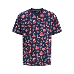 JACK & JONES Majica BELL XMAS mornarska/temno rdeča/bela