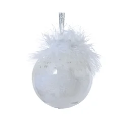 Dekordom dekoracija - hanging bauble feather 8cm 026971 - white - kmg ( 045625 )