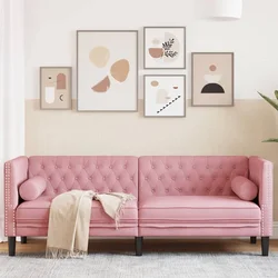 Trosjed Chesterfield s jastučićima ružičasti baršunasti