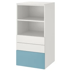 SMASTAD / PLATSA Biblioteka, bela plava/s 3 fioke, 60x57x123 cm