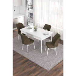 Hanah Home trpezarijski set Eva, sto na razvlačenje i 4 stolice, bela ploča, braon tkanina Babyface