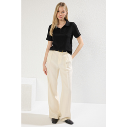 Trendyol Black Polo Collar Button-Down Regular/Standard Fit Crepe Shirt