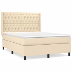 Vidaxl Box spring postelja z vzmetnico krem 140x200 cm blago
